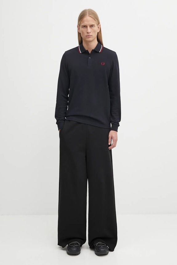 Βαμβακερή μπλούζα με μακριά μανίκια Fred Perry M3636 σκούρο μπλε