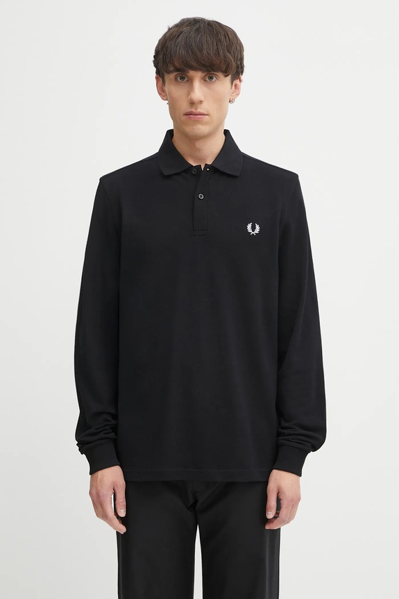 Fred Perry cotton longsleeve top regular black M6006