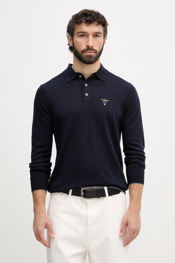 Aeronautica Militare pulover bărbătesc de lână bleumarin MA1607UL00415