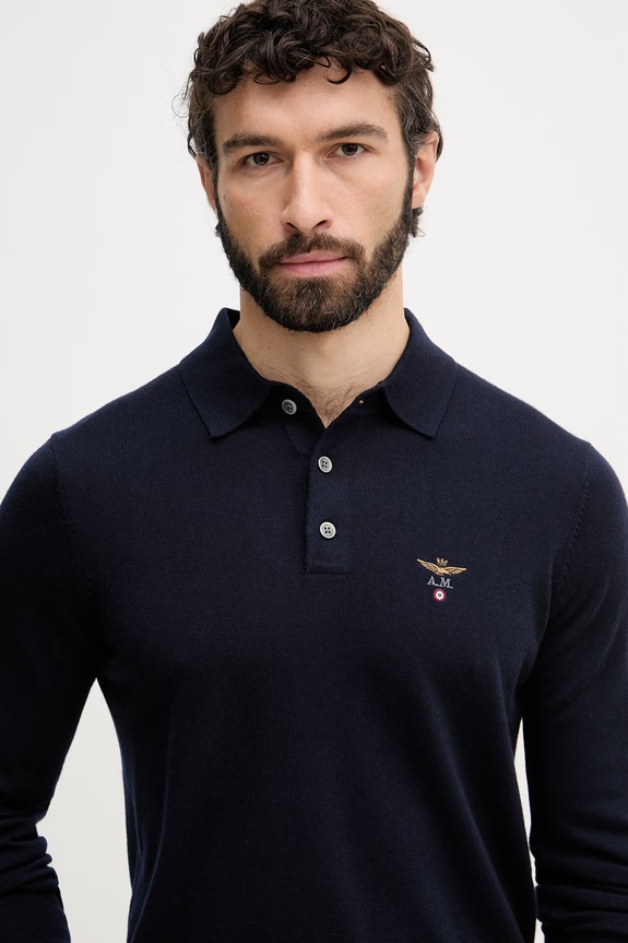 Aeronautica Militare pulover bărbătesc de lână bleumarin MA1607UL00415