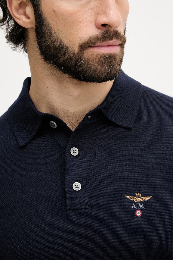 Aeronautica Militare pulover bărbătesc de lână MA1607UL00415 bleumarin