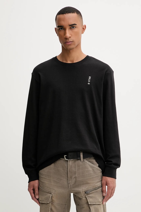 G-Star longsleeve din bumbac Back embro D26835.D976 negru