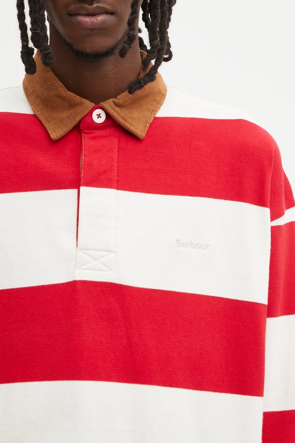 Bavlněné tričko s dlouhým rukávem Barbour Newclose OS Rugby Shirt červená MML1513RE71