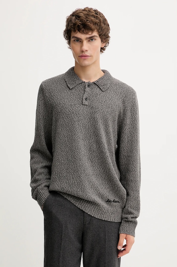 Les Deux maglione in cotone Billy colletto abbottonato grigio 1000556
