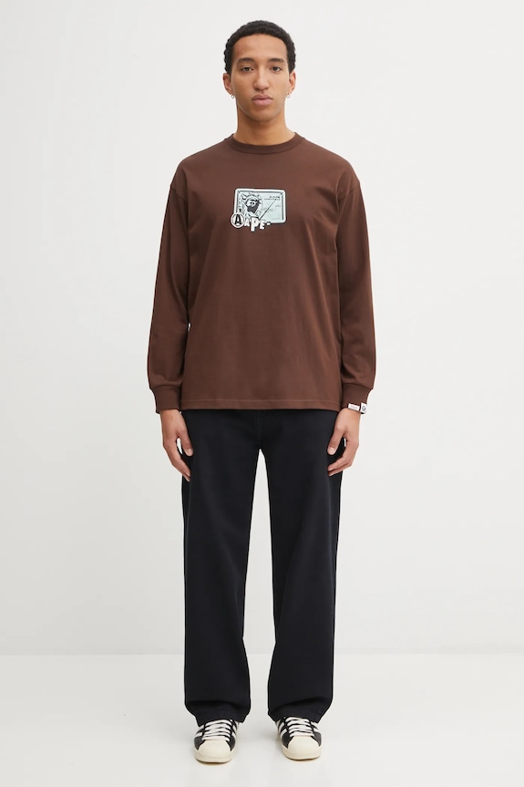 AAPE longsleeve bawełniany Theme Main AAPLTM1752XXP brązowy
