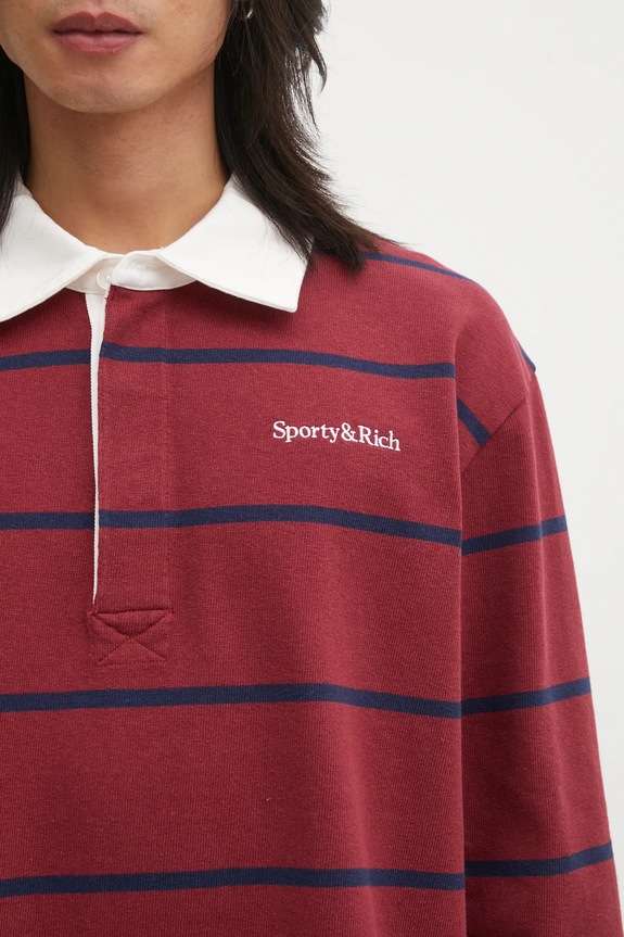 Bavlněné tričko s dlouhým rukávem Sporty & Rich Serif Logo Rugby červená TO09562300RE40