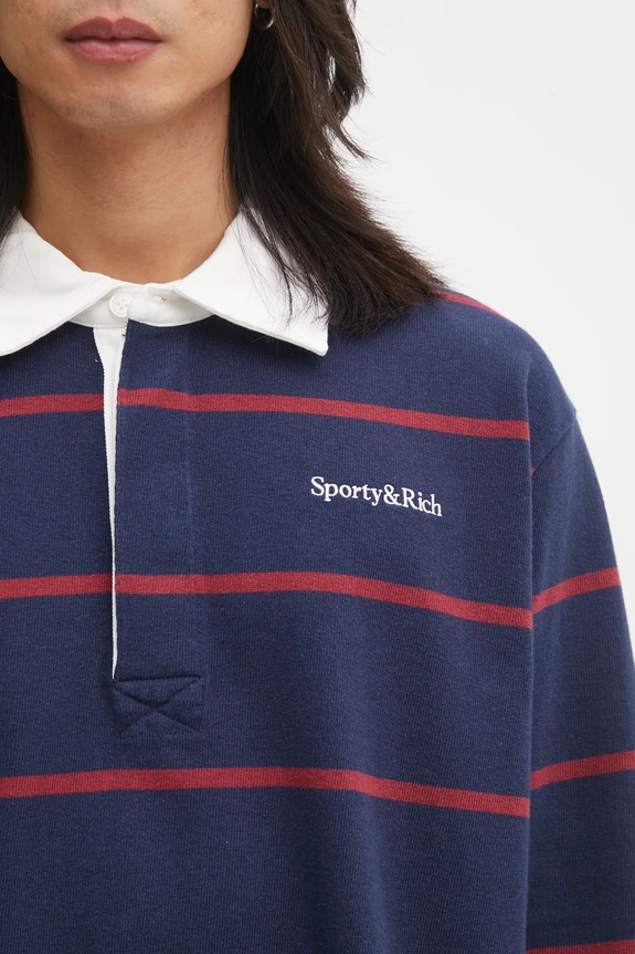Sporty & Rich top a maniche lunghe in cotone Serif Logo Rugby blu navy TO09562300BL134