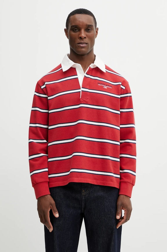 Sporty & Rich top a maniche lunghe in cotone S&R Nautical Rugby rilassato rosso TO09563178RE35