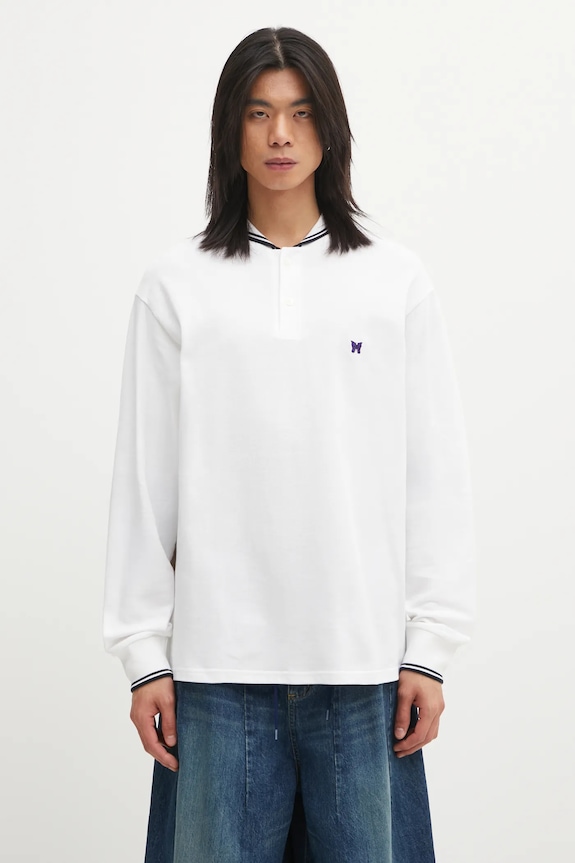 Needles longsleeve bawełniany gładkie biały RW347