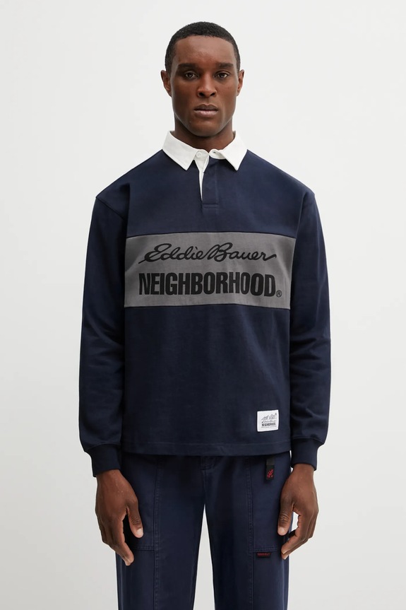 Pamučna majica dugih rukava NEIGHBORHOOD X EDDIE BAUER RUGBY regular mornarsko plava 252ZMEBN.CSM03