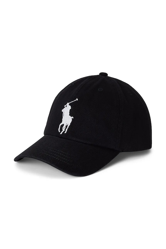Παιδικό βαμβακερό καπέλο μπέιζμπολ Polo Ralph Lauren απλικέ μαύρο 322980965001