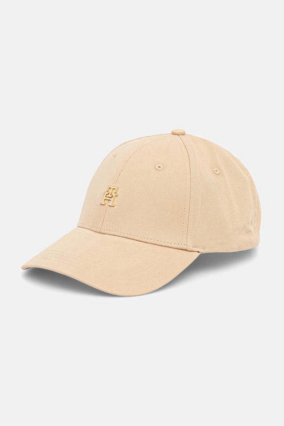 Tommy Hilfiger czapka z daszkiem damska bawełniana aplikacja beżowy AW0AW17631