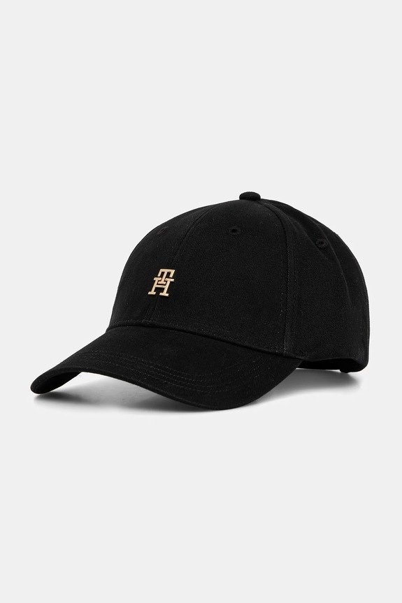 Tommy Hilfiger czapka z daszkiem damska bawełniana aplikacja czarny AW0AW17631