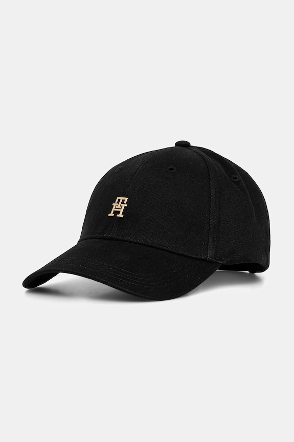 Tommy Hilfiger czapka z daszkiem damska bawełniana aplikacja czarny AW0AW17631
