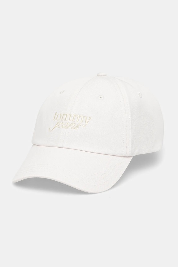 Βαμβακερό καπέλο του μπέιζμπολ Tommy Jeans απλικέ λευκό AW0AW17815