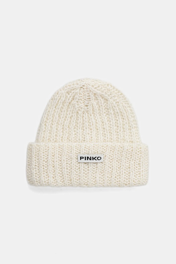Pinko czapka z wełną średniej grubości beżowy 105989.A2Z2