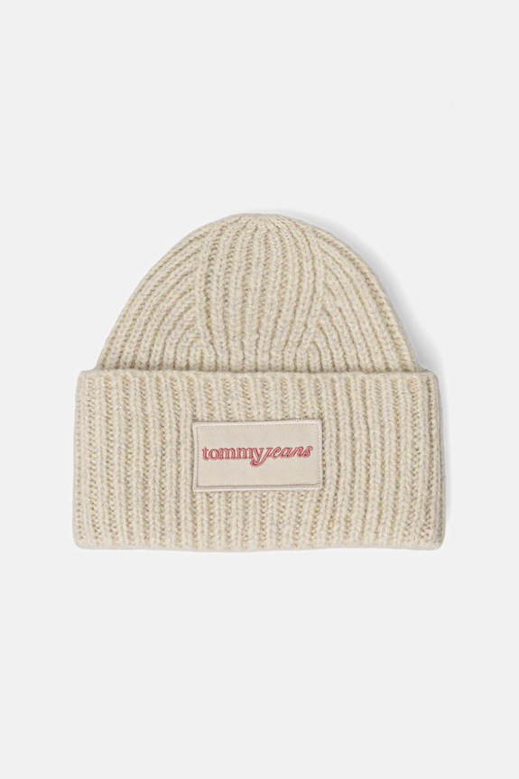 Tommy Jeans czapka z dodatkiem wełny gruba beżowy AW0AW17984
