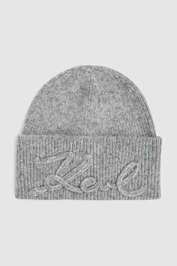 Σκουφί από μείγμα μαλλιού Karl Lagerfeld IKON χοντρό γκρί A4W33009