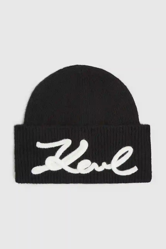 Σκουφί από μείγμα μαλλιού Karl Lagerfeld IKON χοντρό μαύρο A4W33009