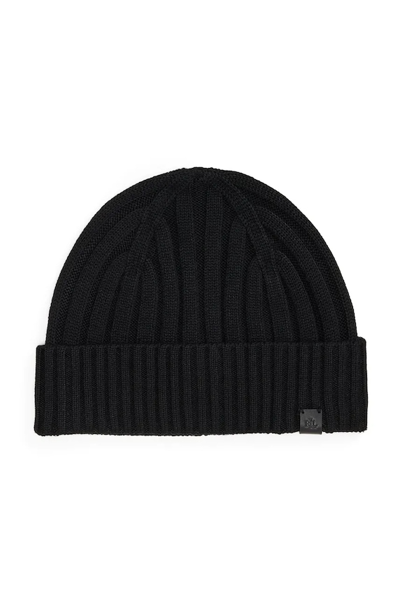 Čiapka s prímesou vlny Lauren Ralph Lauren stredne hrubá čierna 454P04462