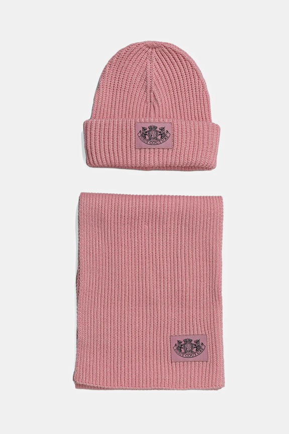 Čiapka a šál s prímesou vlny Juicy Couture hrubá ružová JCAWH225715