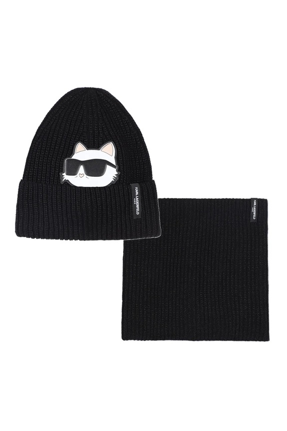 Detská čiapka a šál komín Karl Lagerfeld stredne hrubá čierna Z31010.56.58
