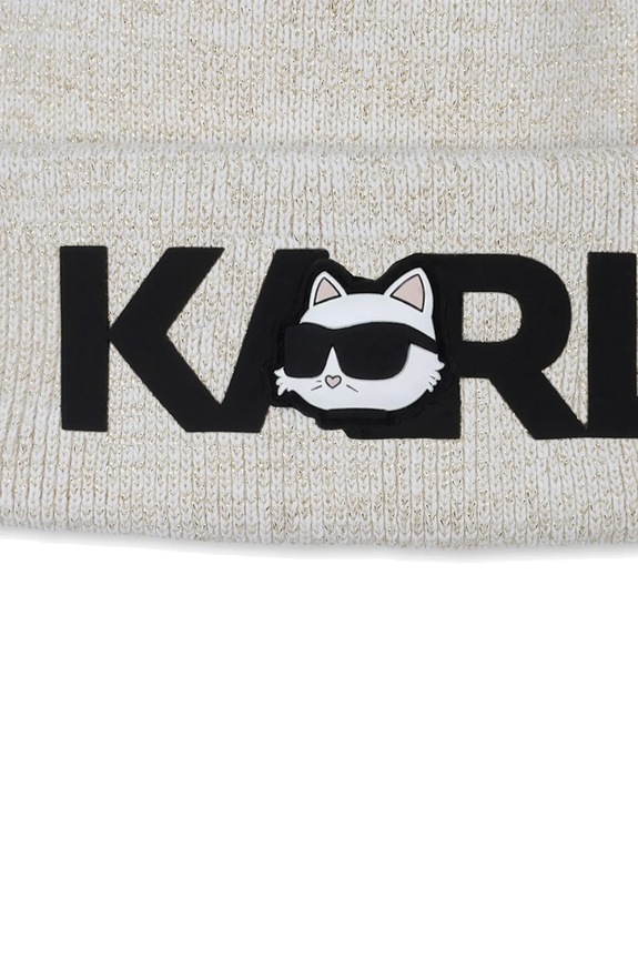 Παιδικός σκούφος και κασκόλ από βαμβάκι Karl Lagerfeld μπεζ Z31013.56.58