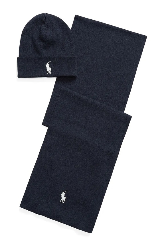 Polo Ralph Lauren căciulă și fular din bumbac uni bej 710953262