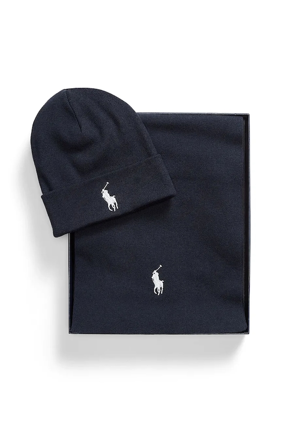 Polo Ralph Lauren căciulă și fular din bumbac 710953262 bej AW25