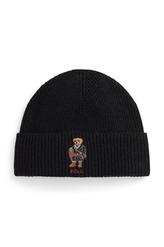Čepice s příměsí vlny Polo Ralph Lauren středně silná černá 449P02041