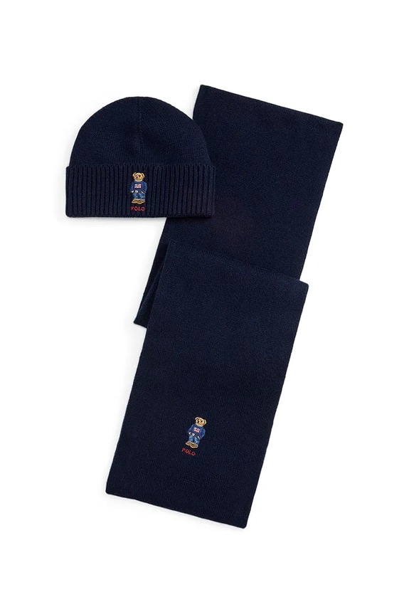 Čepice a šála s přídavkem vlny Polo Ralph Lauren tenká námořnická modř 449P02050