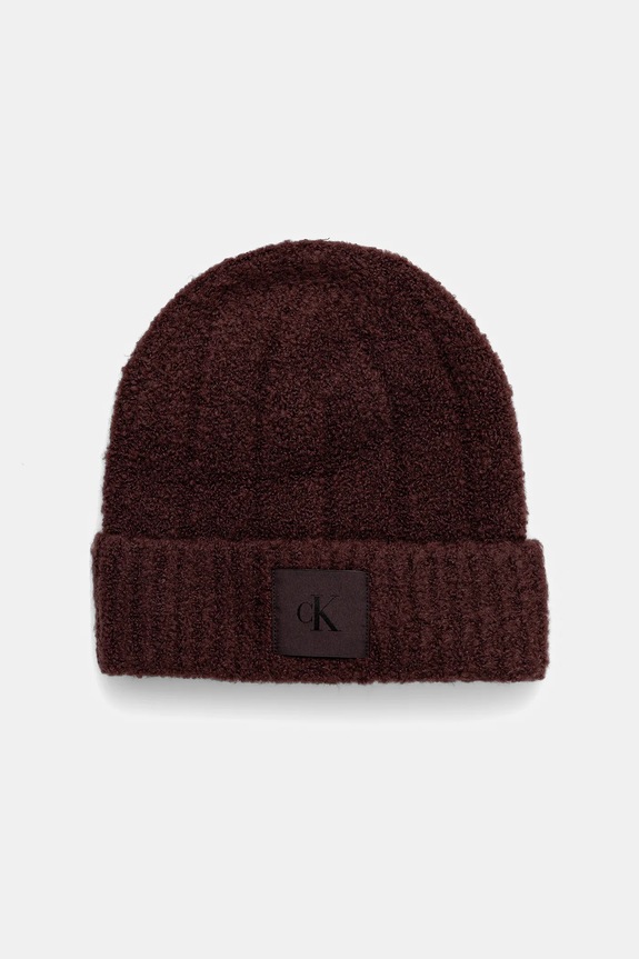 Μάλλινο σκουφί Calvin Klein χοντρό καφέ LV04D8065G