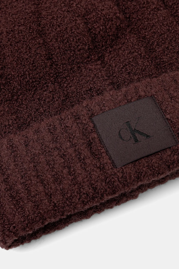 Μάλλινο σκουφί Calvin Klein LV04D8065G καφέ AW25