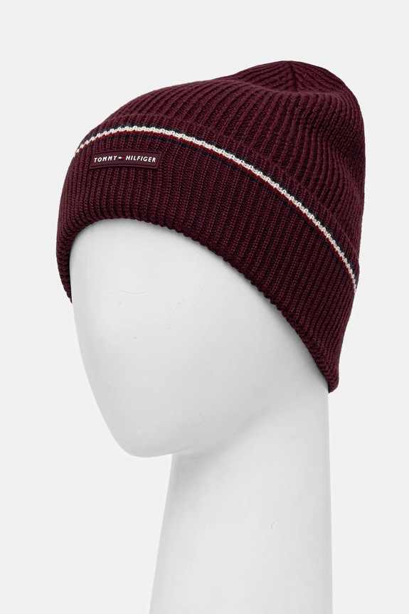 Čiapka s prímesou vlny Tommy Hilfiger AM0AM13587 burgundské AW25