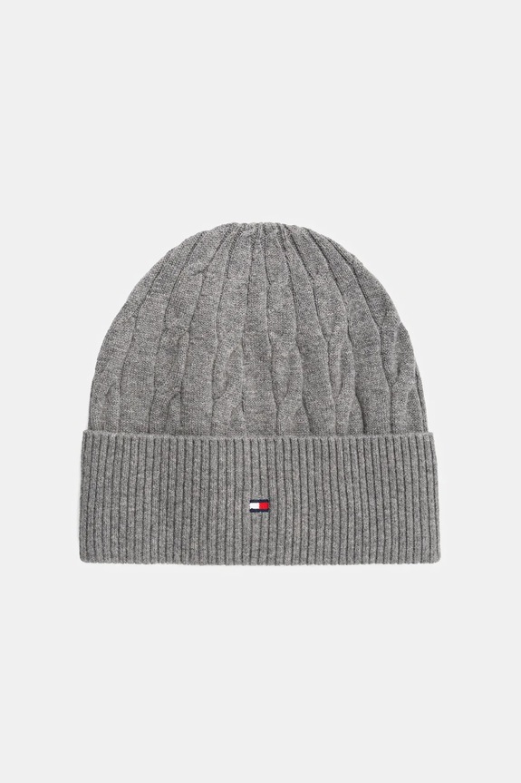 Čiapka s prímesou vlny Tommy Hilfiger tenká sivá AM0AM13588