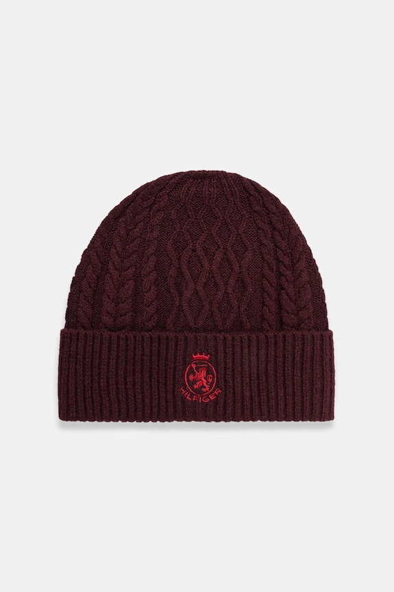 Čiapka Tommy Hilfiger stredne hrubá burgundské AM0AM13828
