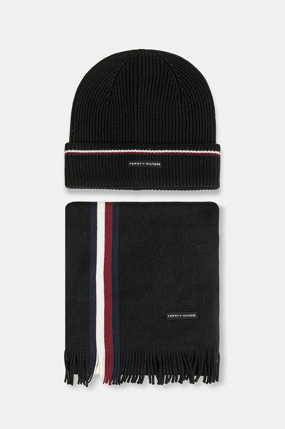 Tommy Hilfiger pălărie și eșarfă din lână cu modele negru AM0AM13809