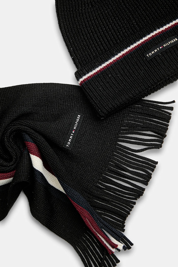 Tommy Hilfiger pălărie și eșarfă din lână AM0AM13809 negru