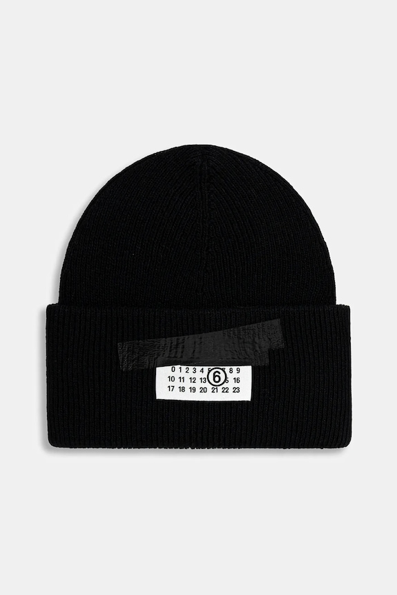 Vunena kapa MM6 Maison Margiela natpis crna SH2TB0003.M13168.900S