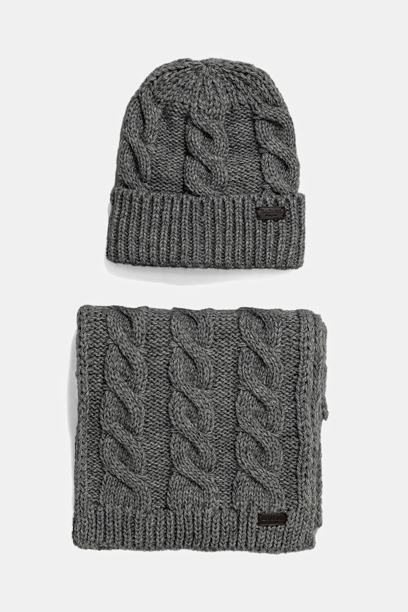 Čiapka a šál Barbour hrubá sivá MGS0096