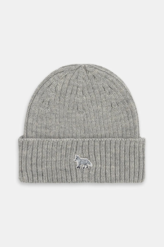 Maison Kitsuné căciulă de lână Baby Fox Beanie uni gri PW06102KT1022