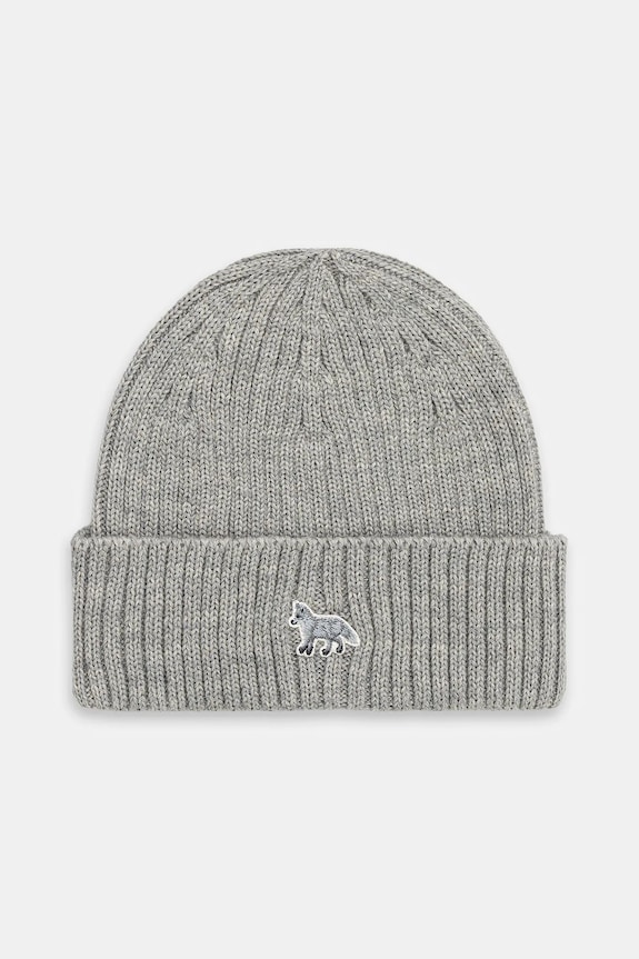 Maison Kitsuné căciulă de lână Baby Fox Beanie uni gri PW06102KT1022