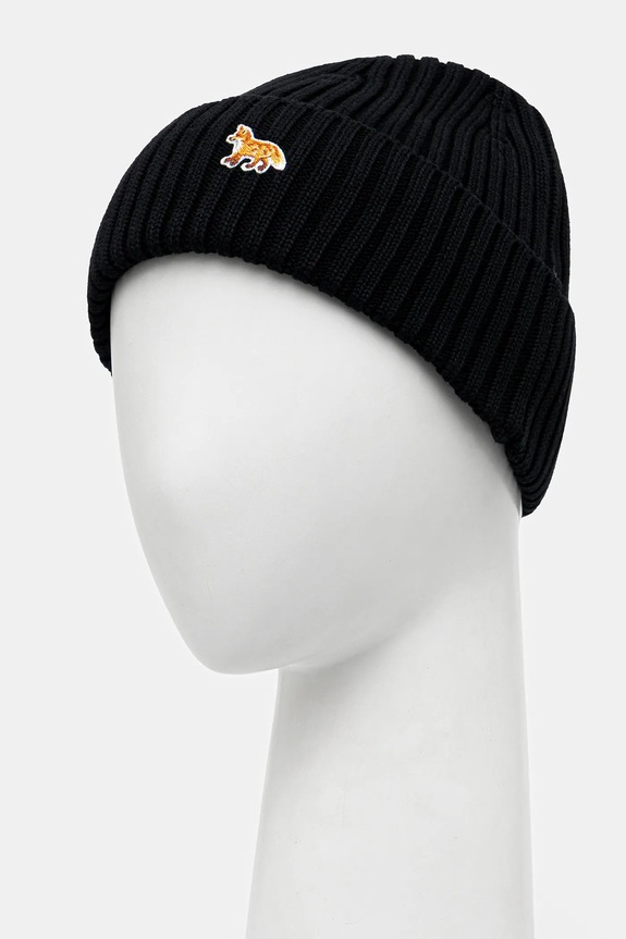 Maison Kitsuné căciulă din bumbac Baby Fox Beanie PW06103KT1140 negru AW25