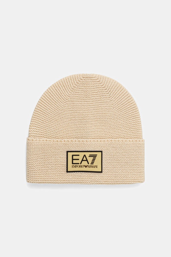 Čiapka s prímesou vlny EA7 Emporio Armani stredne hrubá béžová AF18021.7X000247