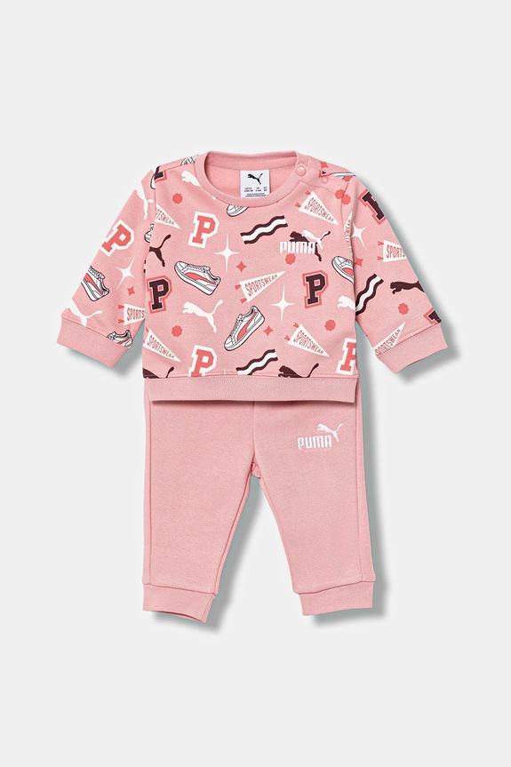 Dječja trenirka Puma MINICATS AOP Crew Set FL INF pletivo roza 689731