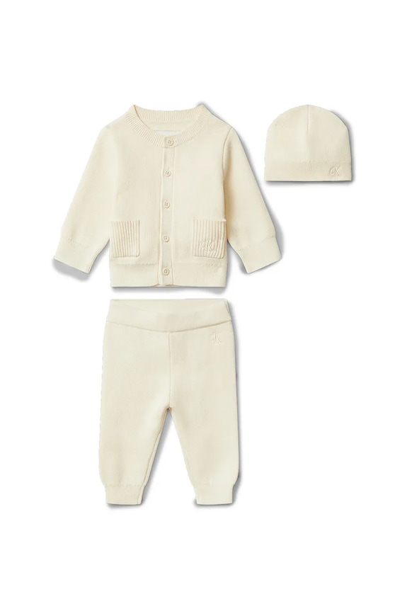 Komplet za bebe s pamukom Calvin Klein Jeans 3-pack pletivo bež IN0IN00352.9BYA