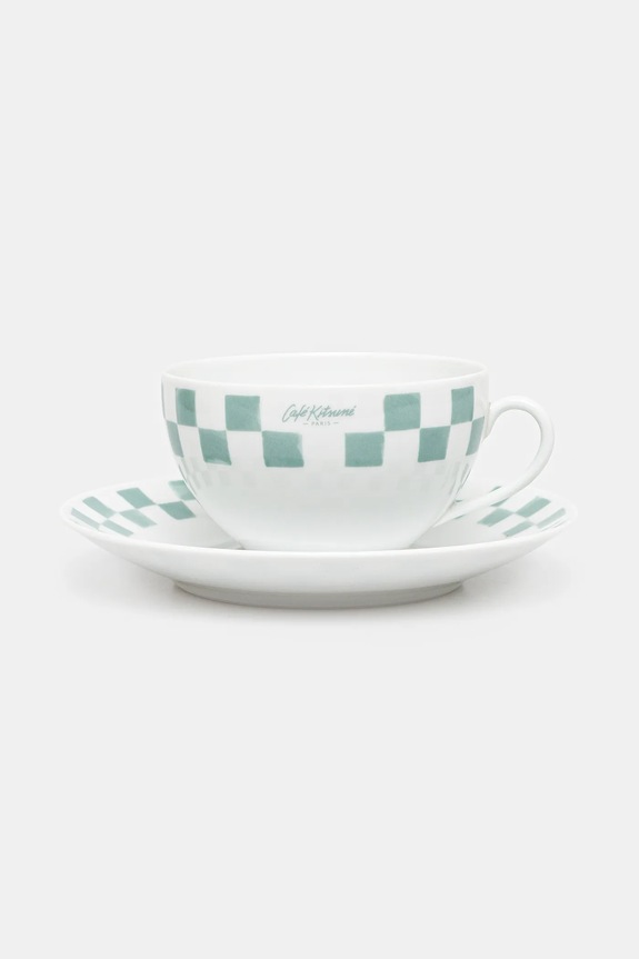 Šalica za kavu s tanjurićem Café Kitsuné Checkerboard Porcelain Cappuccino Cup And Saucer bijela PU08103O0010