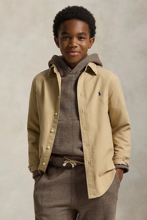 Polo Ralph Lauren camicia di cotone per bambini lunga beige 323858909022