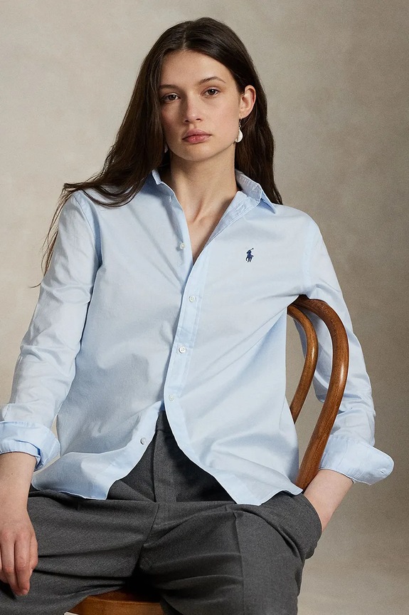 Хлопковая рубашка Polo Ralph Lauren 211A92177 голубой