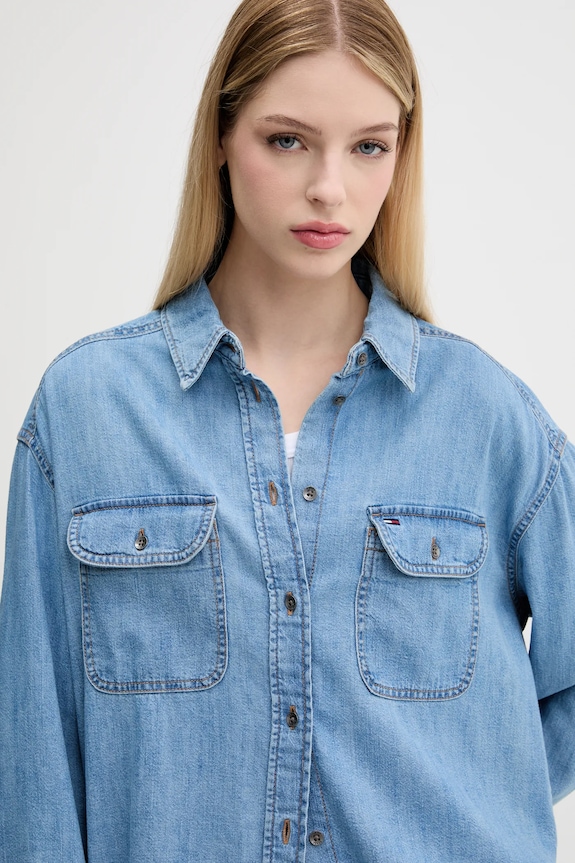 Памучна риза Tommy Jeans син DW0DW21073
